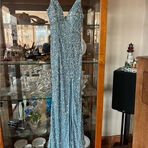 Mac Duggal Light Blue Sequin Evening Gown size 0